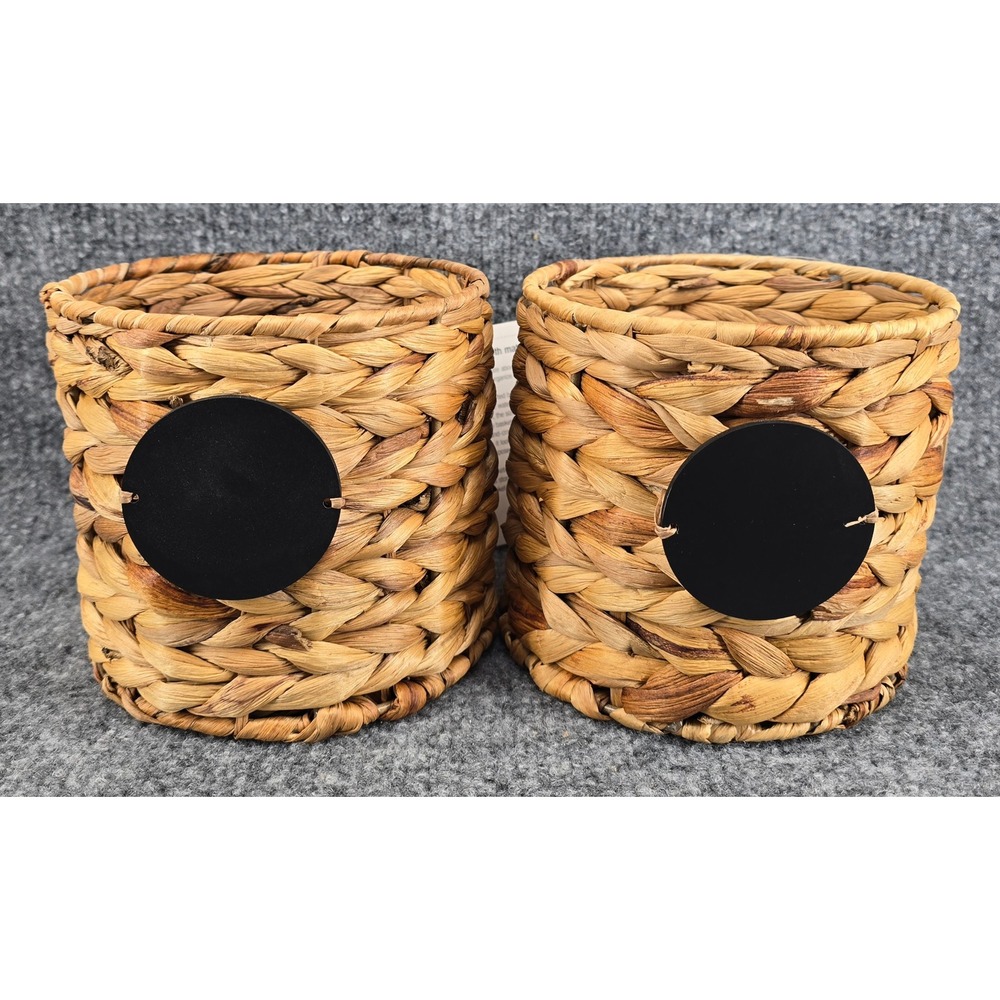 Thirty-One Your Way Bin Set of 2 Small Tan Water Hyacinth Chalkboards 6x5" NEW